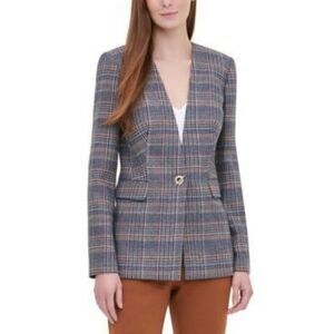 Calvin Klein Women's Plaid Tweed Blazer Brown Size 6